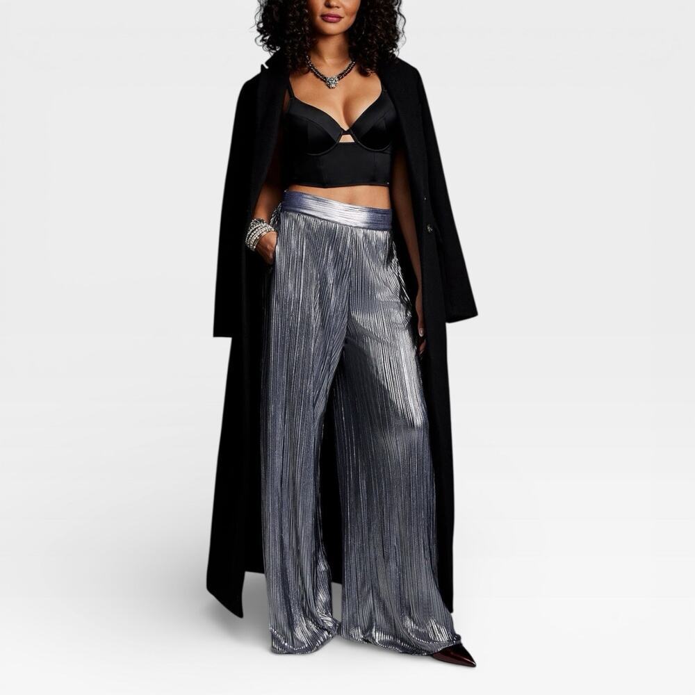 Jessica Simpson Adaeze Wide Leg Pants Women’s 3X Silver Metallic NWT $89